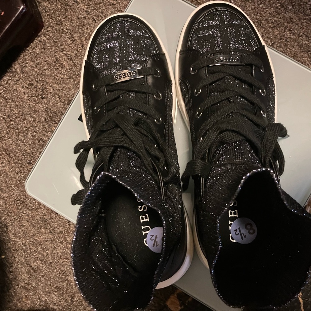Guess Dark Blue Glitter Fashion High Top Sneakers NWOT